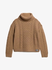 Superdry Caramel Twist Cable Roll Neck Jumper - Image 4 of 4