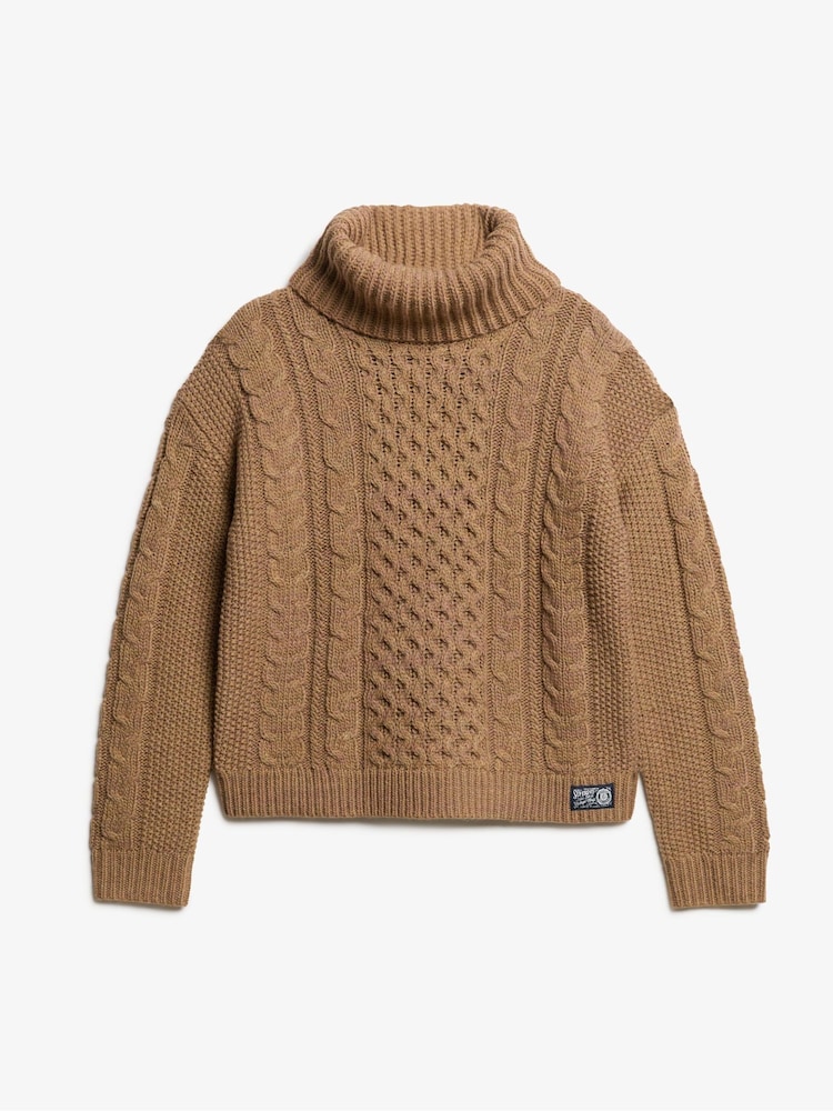 Superdry Caramel Twist Cable Roll Neck Jumper - Image 4 of 4