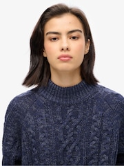 Superdry Island Navy Twist Cable Mock Neck Jumper - Image 2 of 4