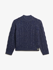 Superdry Island Navy Twist Cable Mock Neck Jumper - Image 3 of 4