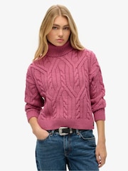 Superdry Papaya Pink Twist Twist Cable Knit Polo Jumper - Image 1 of 4