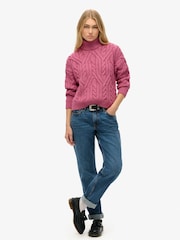 Superdry Papaya Pink Twist Twist Cable Knit Polo Jumper - Image 2 of 4