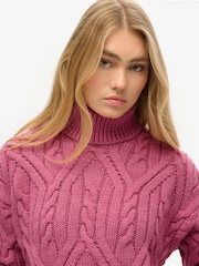 Superdry Papaya Pink Twist Twist Cable Knit Polo Jumper - Image 3 of 4