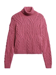 Superdry Papaya Pink Twist Twist Cable Knit Polo Jumper - Image 4 of 4