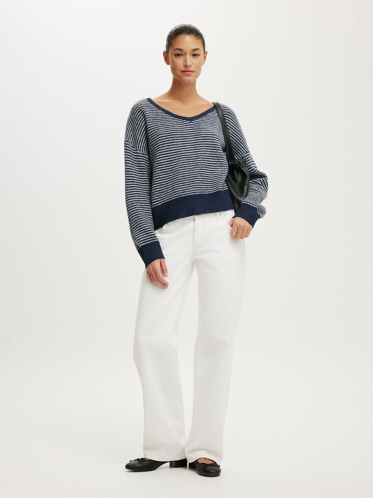 Cotton On Blue Softest Luxe Slouchy V-Neck Knit Jumper - Image 1 of 4 Cotton On Blue Softest Luxe Slouchy V-Neck Knit Jumper - Image 1 of 4
