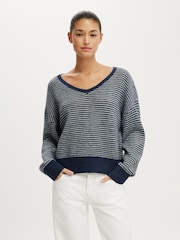 Cotton On Blue Softest Luxe Slouchy V-Neck Knit Jumper - Image 2 of 4