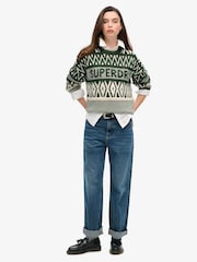 Superdry Darkest Pine Green Branded Pattern Crew Jumper - Image 2 of 5