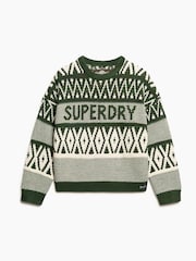 Superdry Darkest Pine Green Branded Pattern Crew Jumper - Image 4 of 5