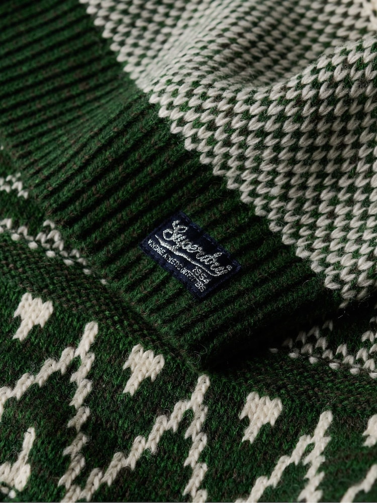 Superdry Darkest Pine Green Branded Pattern Crew Jumper - Image 5 of 5