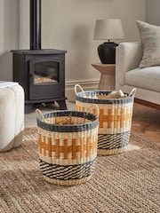 Set of 2 Terracotta and Black Woven Water Hyacinth Storage Baskets - Image 1 of 4