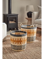 Set of 2 Terracotta and Black Woven Water Hyacinth Storage Baskets - Image 2 of 4