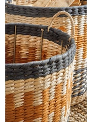 Set of 2 Terracotta and Black Woven Water Hyacinth Storage Baskets - Image 3 of 4