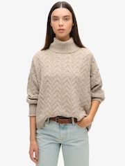 Superdry Beige Twist Cable Roll Neck Jumper - Image 1 of 6