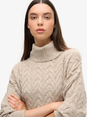 Superdry Beige Twist Cable Roll Neck Jumper - Image 3 of 6
