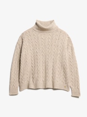 Superdry Beige Twist Cable Roll Neck Jumper - Image 4 of 6