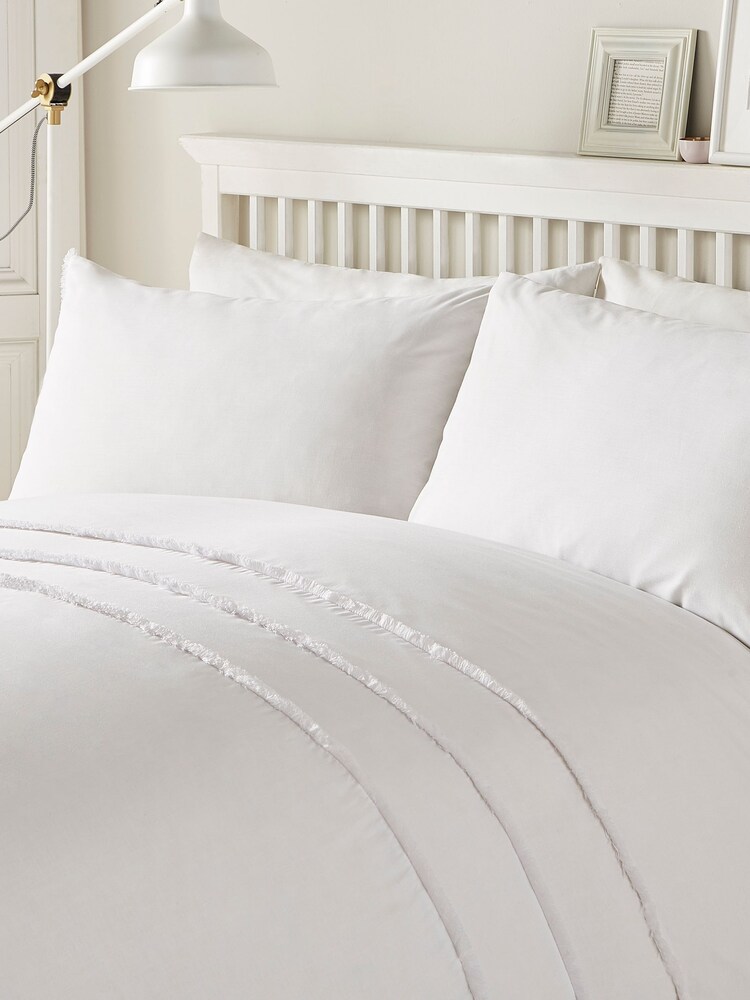 Serene White Tassel Duvet Cover And Pillowcase Set - Image 1 of 2