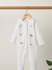 Mamas & Papas Cream Safari Embroidered 100% Cotton Romper - Image 1 of 4