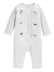Mamas & Papas Cream Safari Embroidered 100% Cotton Romper - Image 2 of 4
