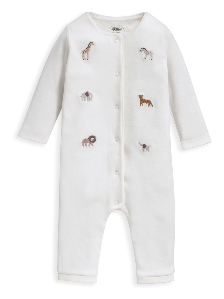 Mamas & Papas Cream Safari Embroidered 100% Cotton Romper - Image 2 of 4