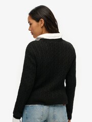 Superdry Black Fitted Cable Crew Neck Jumper - Image 3 of 5