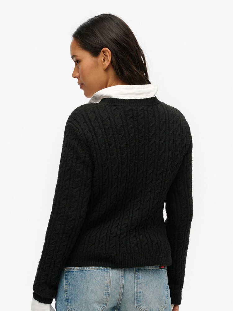 Negru - Pulover rotund Guler cu cablu Superdry - Image 3 of 5