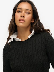 Superdry Black Fitted Cable Crew Neck Jumper - Image 4 of 5