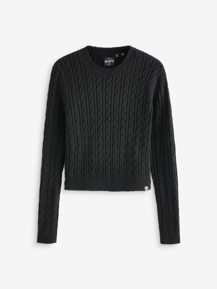 Superdry Black Fitted Cable Crew Neck Jumper - Image 5 of 5