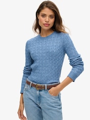 Superdry Wedgewood Blue Fitted Cable Crew Neck Jumper - Image 1 of 5