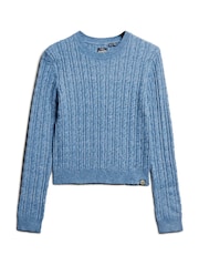 Superdry Wedgewood Blue Fitted Cable Crew Neck Jumper - Image 4 of 5
