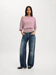 Cotton On Purple Sage Off Shoulder Short Sleeve Top - Image 1 of 4