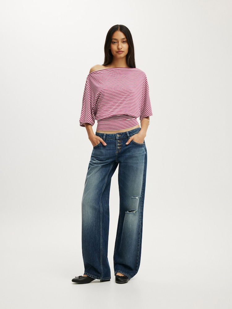 Cotton On Purple Sage Off Shoulder Short Sleeve Top - Image 1 of 4 Cotton On Purple Sage Off Shoulder Short Sleeve Top - Image 1 of 4