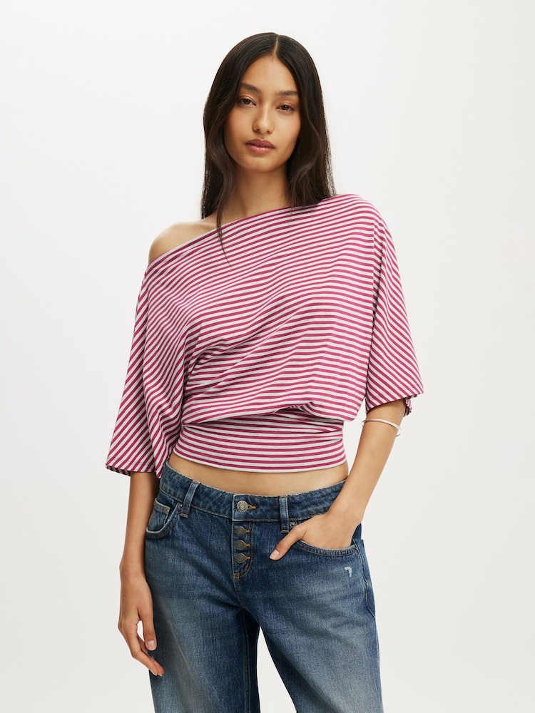 Cotton On Purple Sage Off Shoulder Short Sleeve Top - Image 2 of 4 Cotton On Purple Sage Off Shoulder Short Sleeve Top - Image 2 of 4
