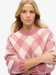 Superdry Mauvewood Pink Argyle Pattern Jumper - Image 2 of 4