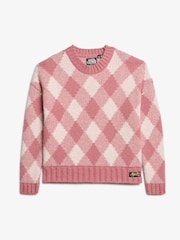 Superdry Mauvewood Pink Argyle Pattern Jumper - Image 3 of 4