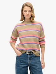 Superdry Caramel Brown Multi Multi Stripe Crew Jumper - Image 1 of 5