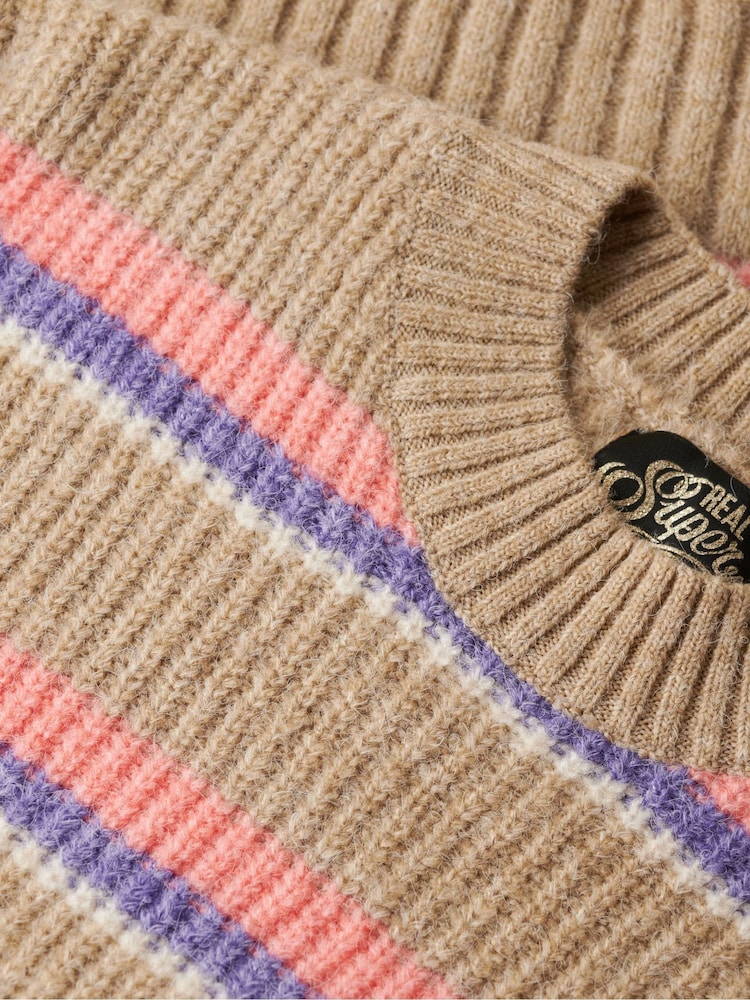 Superdry Caramel Brown Multi Multi Stripe Crew Jumper - Image 5 of 5