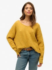 Superdry Yellow Gold Twist Oversized V-Neck Jumper - Image 1 of 4