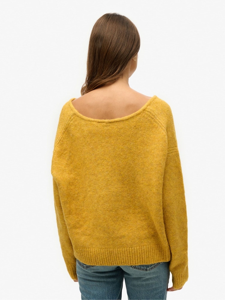 Superdry Yellow Gold Twist Oversized V-Neck Jumper - Image 2 of 4