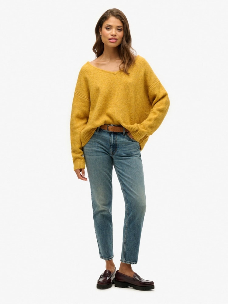 Superdry Yellow Gold Twist Oversized V-Neck Jumper - Image 4 of 4