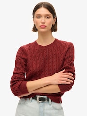 Superdry Claret Red Fitted Cable Crew Neck Jumper - Image 1 of 5
