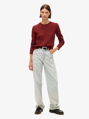 Superdry Claret Red Fitted Cable Crew Neck Jumper - Image 2 of 5