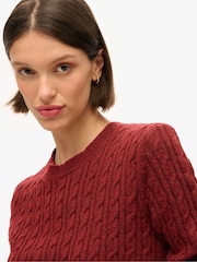 Superdry Claret Red Fitted Cable Crew Neck Jumper - Image 3 of 5