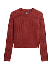 Superdry Claret Red Fitted Cable Crew Neck Jumper - Image 4 of 5
