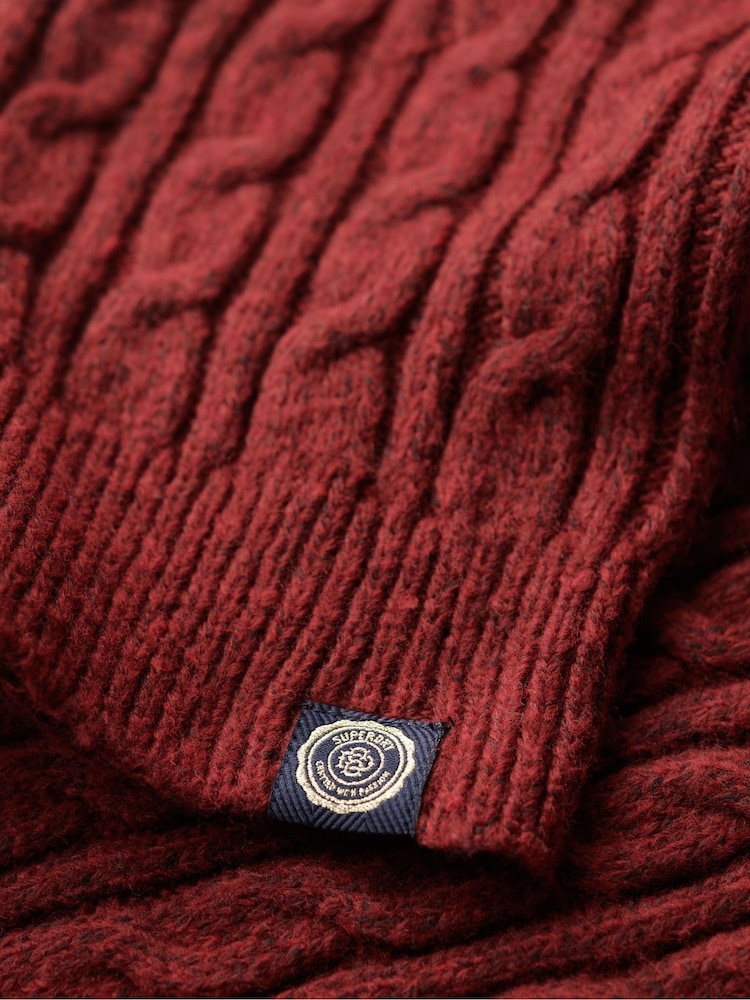 Superdry Claret Red Fitted Cable Crew Neck Jumper - Image 5 of 5