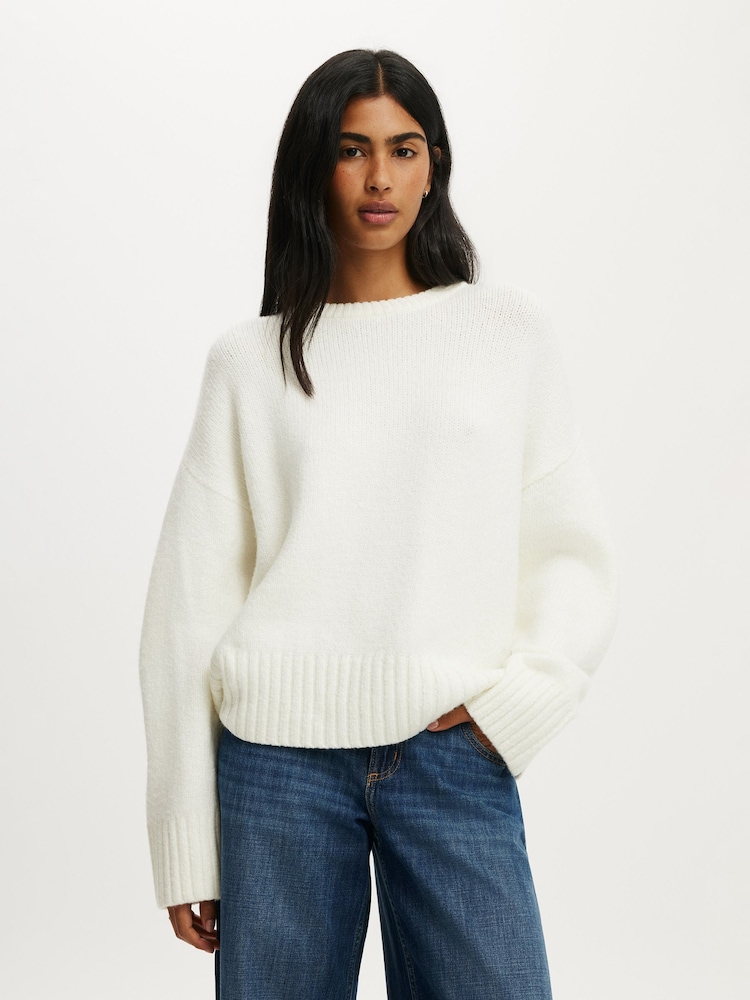 Cotton On White Luxe Crew Neck Jumper - Image 1 of 4 Cotton On White Luxe Crew Neck Jumper - Image 1 of 4