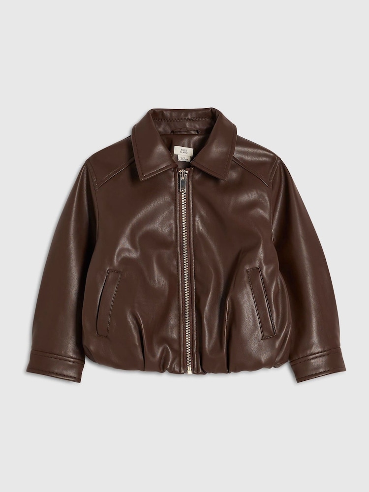 River Island Brown Bubble Bomber Jacket - Image 1 of 4