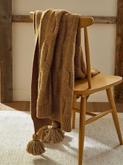 Ochre Yellow Cosy Cable Knit Throw - Image 1 of 4