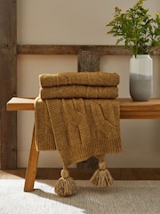 Ochre Yellow Cosy Cable Knit Throw - Image 2 of 4