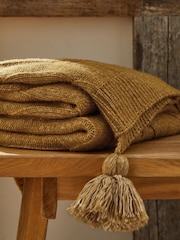 Ochre Yellow Cosy Cable Knit Throw - Image 3 of 4