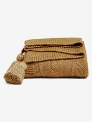 Ochre Yellow Cosy Cable Knit Throw - Image 4 of 4